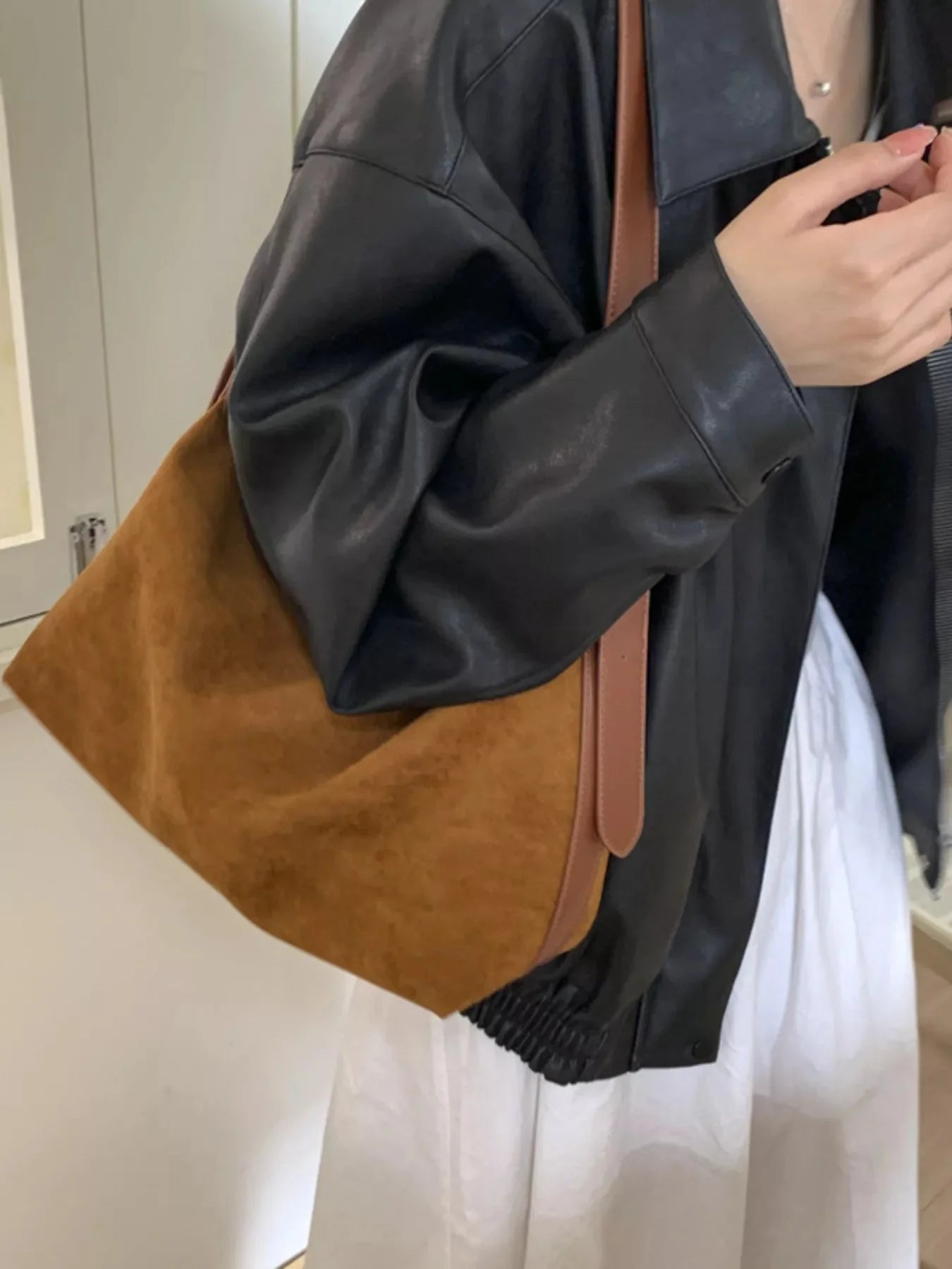 Solid Color Suede Hobo Crossbody Bag