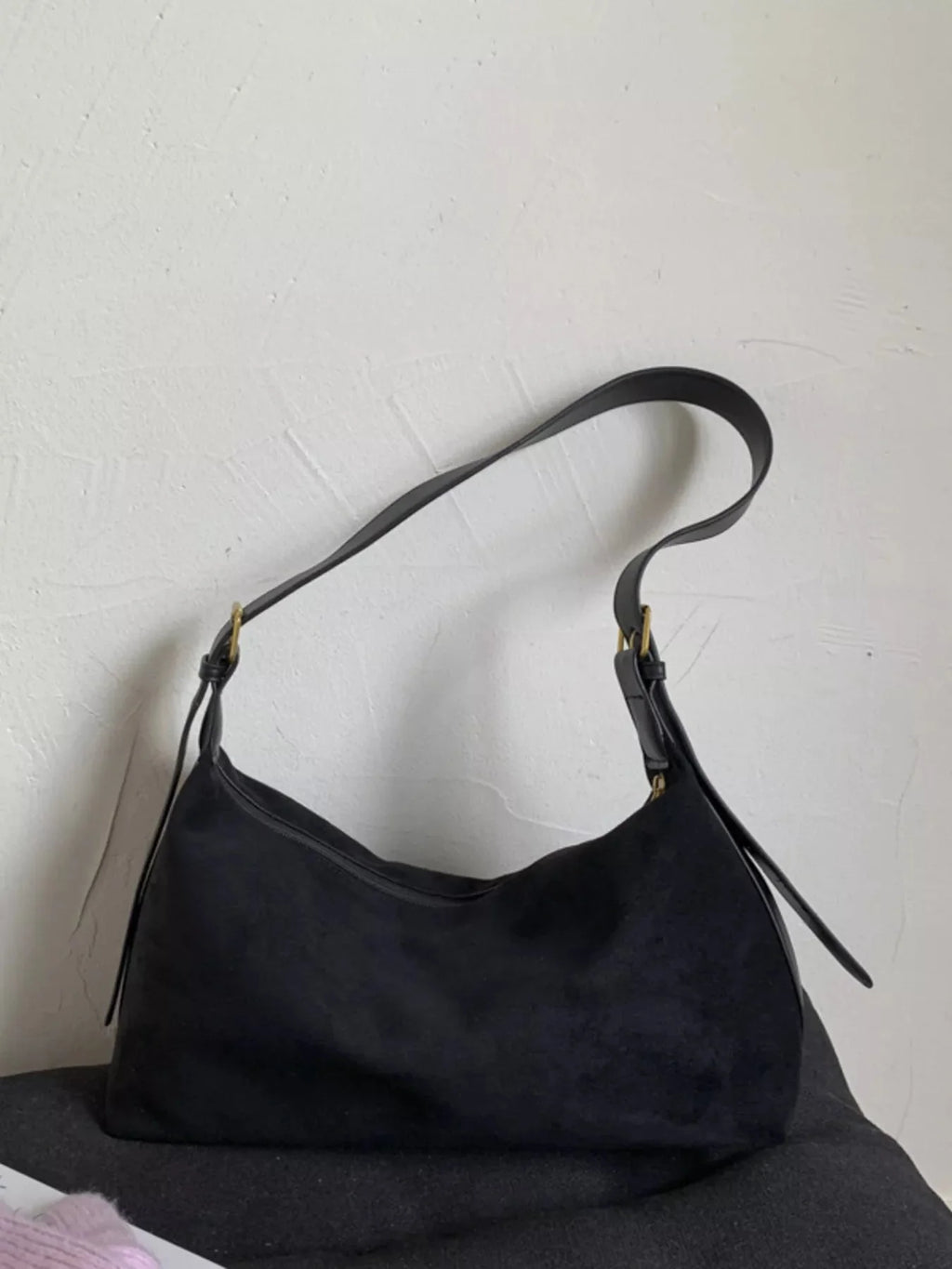 Solid Color Suede Hobo Crossbody Bag