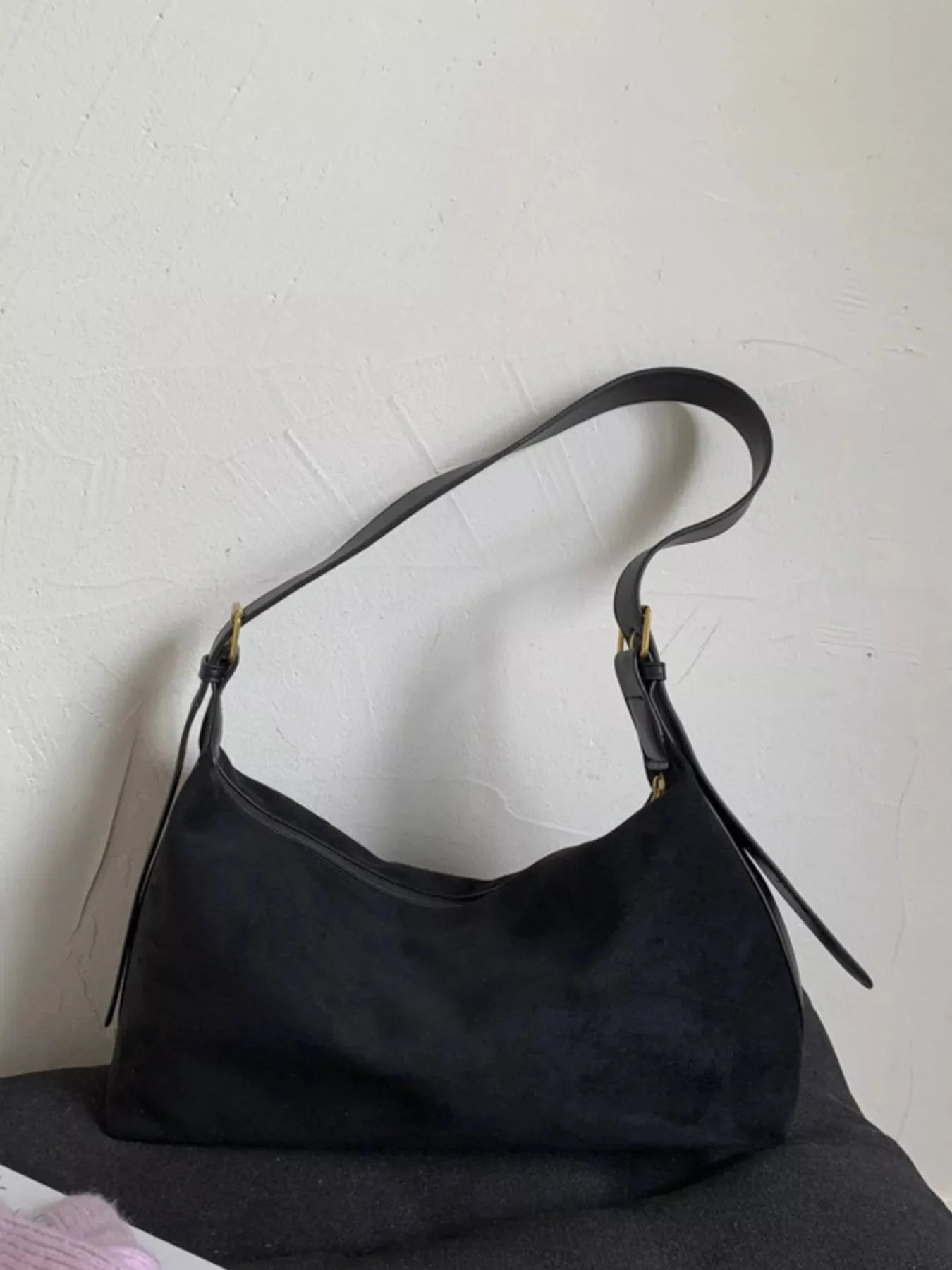 Solid Color Suede Hobo Crossbody Bag