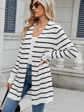Striped Open Front Cardigan with Relaxed Fit
