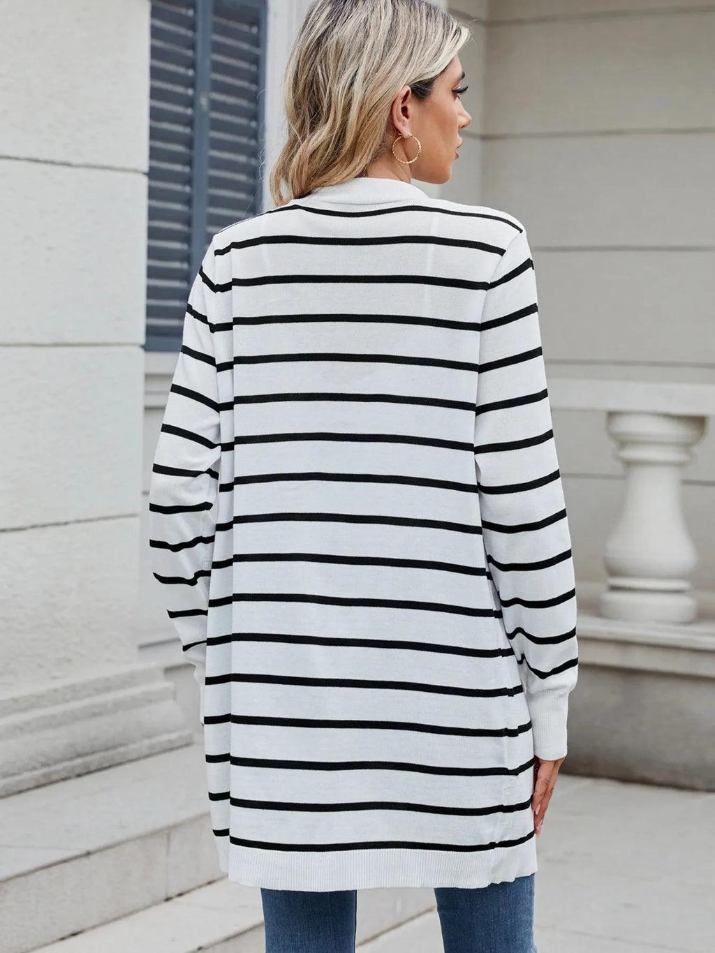 Striped Open Front Cardigan with Relaxed Fit