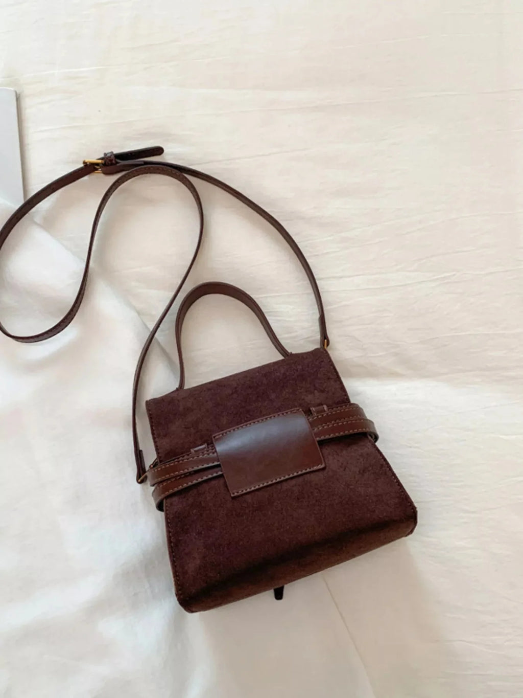 Suede Buckle Decor Crossbody Bag