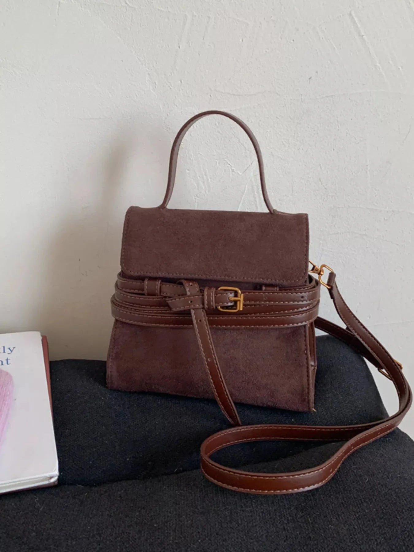 Suede Buckle Decor Crossbody Bag