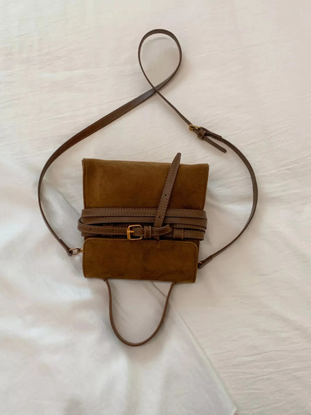 Suede Buckle Decor Crossbody Bag