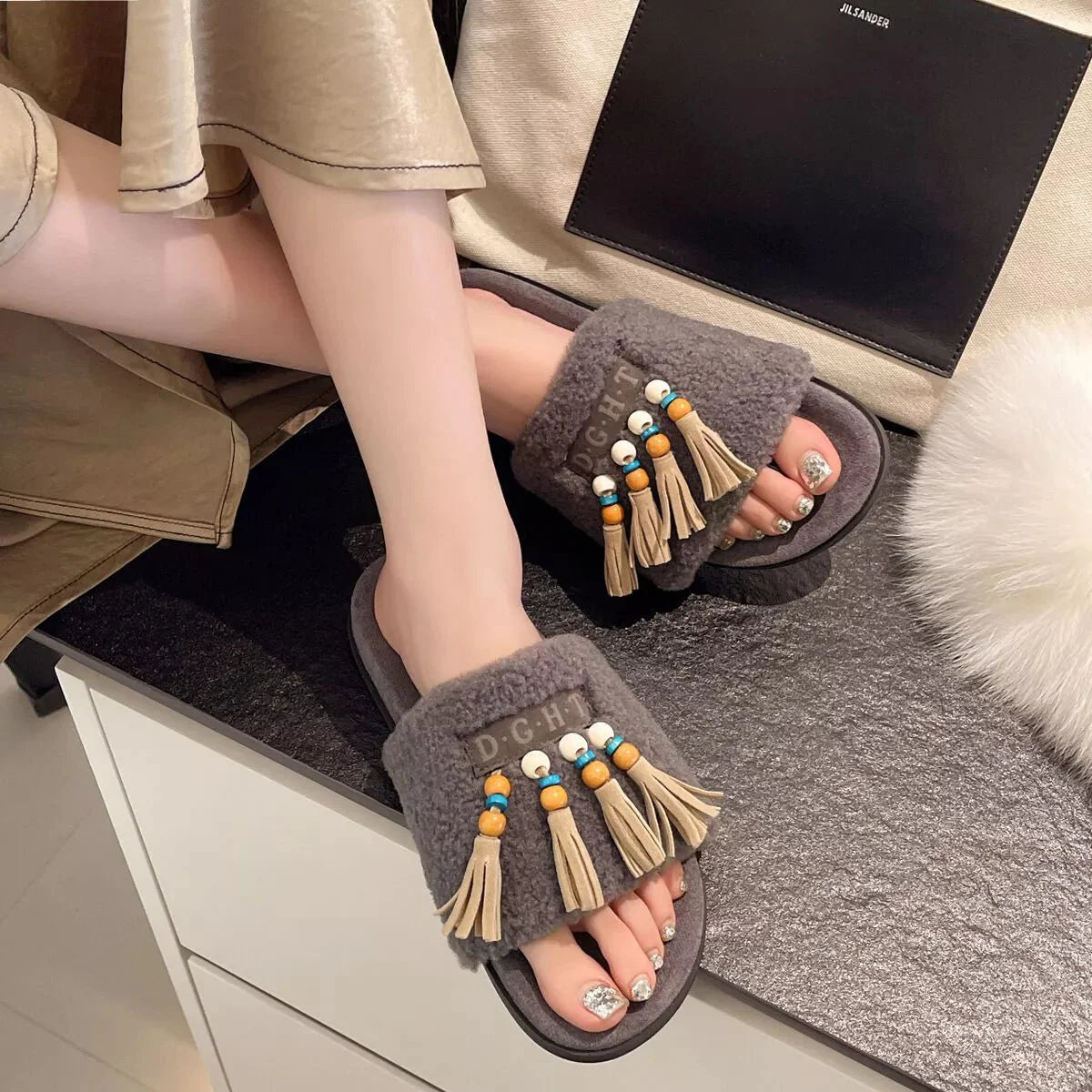 Tassel Open Toe Slippers