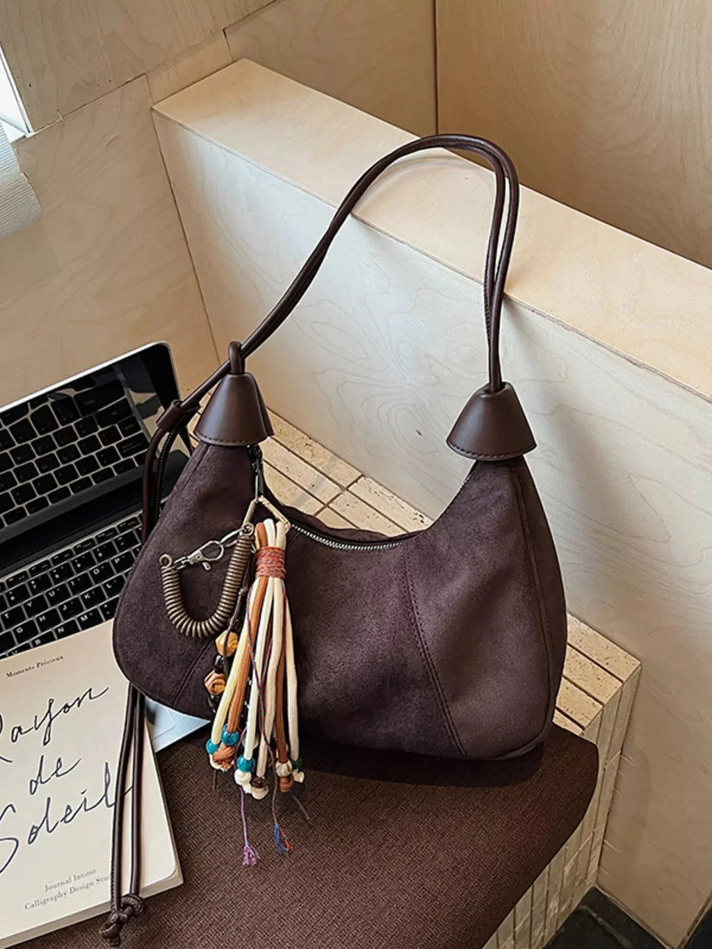Vintage Suede Tassel Shoulder Bag