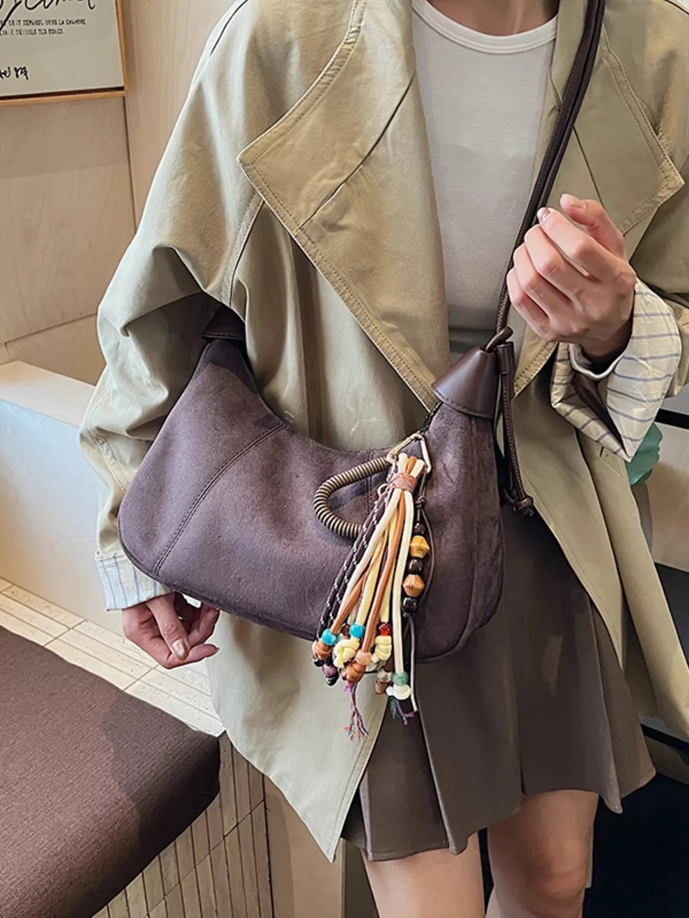 Vintage Suede Tassel Shoulder Bag