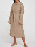 Waffle Knit Tie Waist Lounge Nightgown