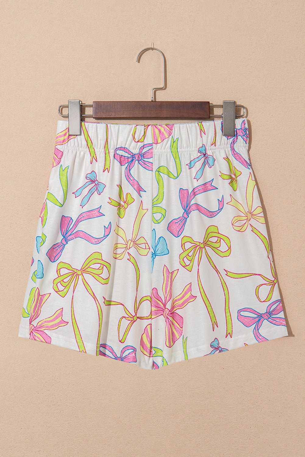 White Colorful Bow Print Pocket Shorts