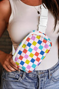 White Colorful Checkered Print Crossbody Bag