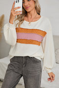 White Corded Exposed Seam Patchwork Drop Sleeve Top