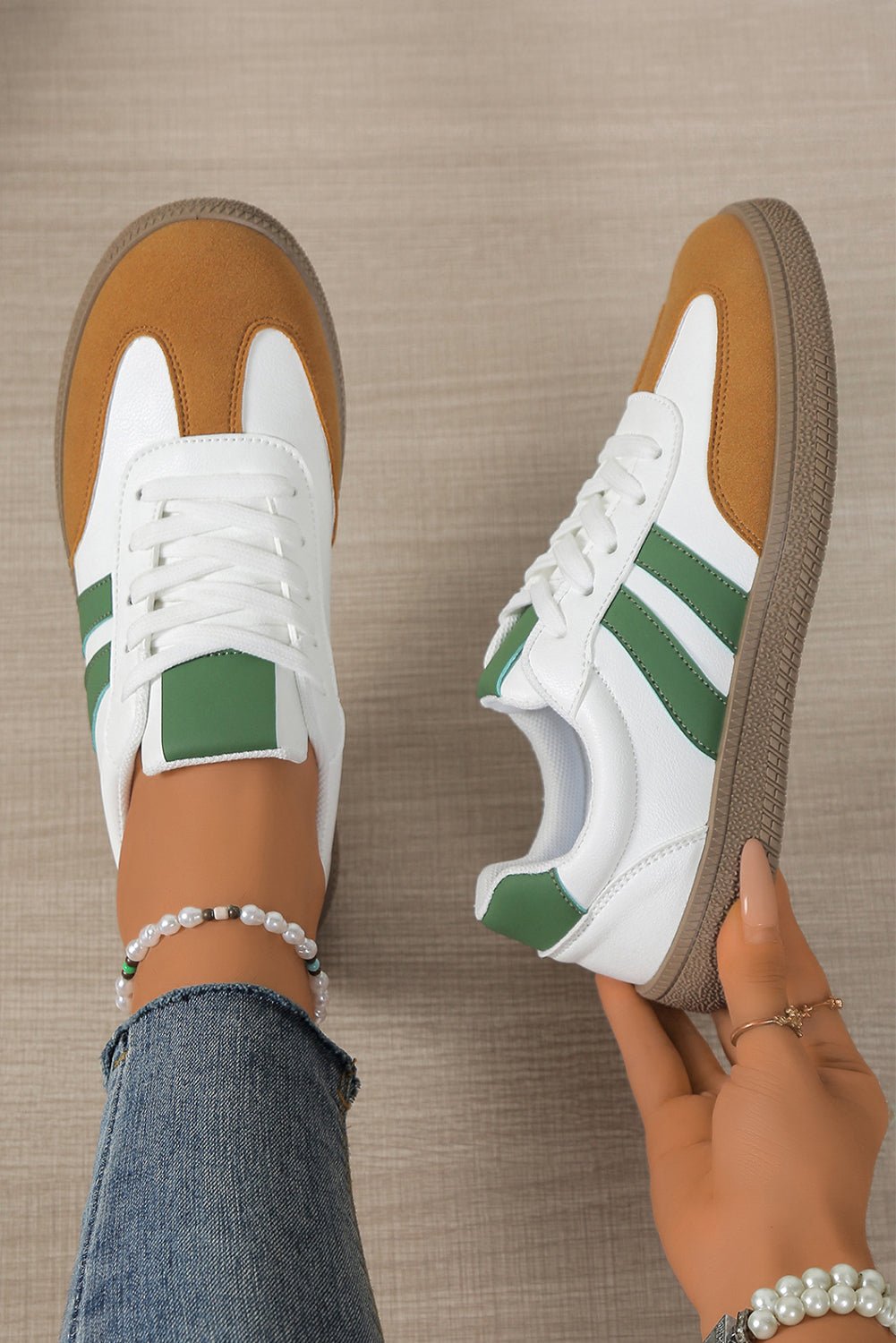 White Faux Leather Lace Up Flat Sneakers