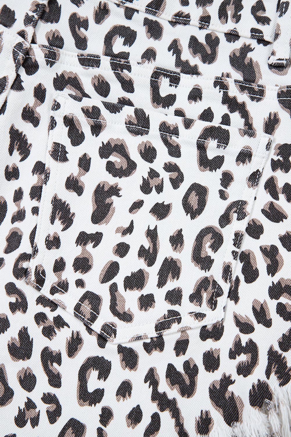 White Leopard Frayed Hem Denim Shorts
