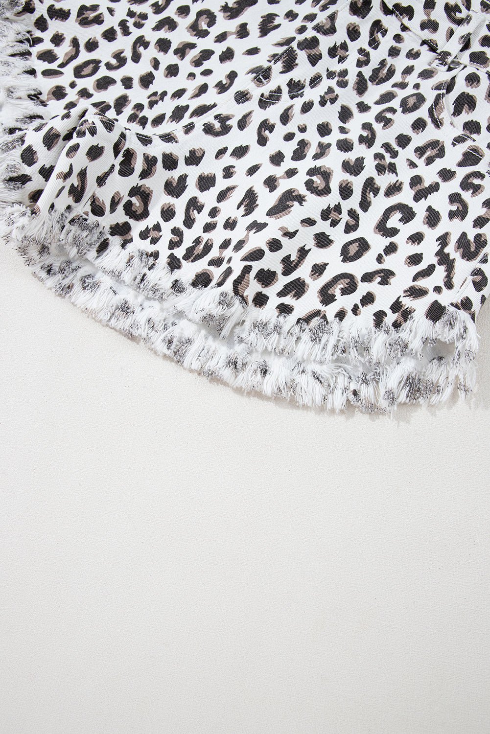 White Leopard Frayed Hem Denim Shorts