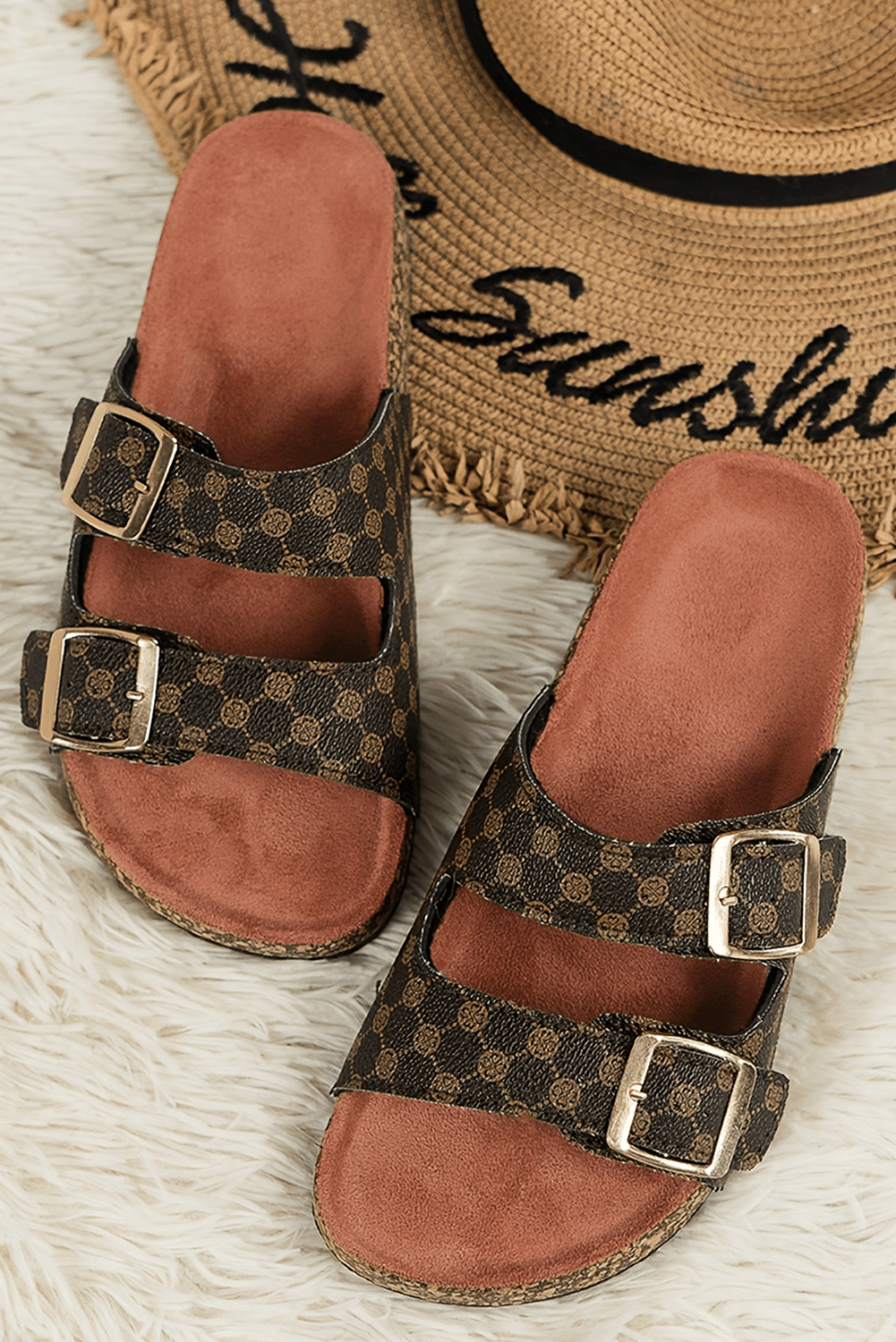 White Vintage Double Buckle Comfortable Slippers