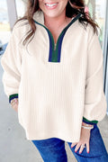 White Waffle Textured Contrast Polo Neck Zip up Jumper
